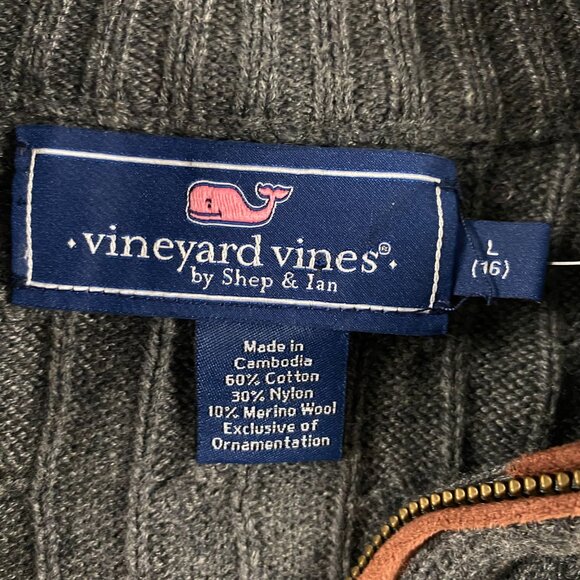 Vineyard Vines Cable Knit 1/4 Zip Pullover Sweater Kids Boy's L(16) Charcoal - Picture 6 of 9